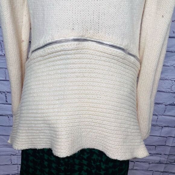 Alexander Wang Womens Zipper Cream Knit Asymmetric Merino Wool Blend Sweater Med - Picture 5 of 10
